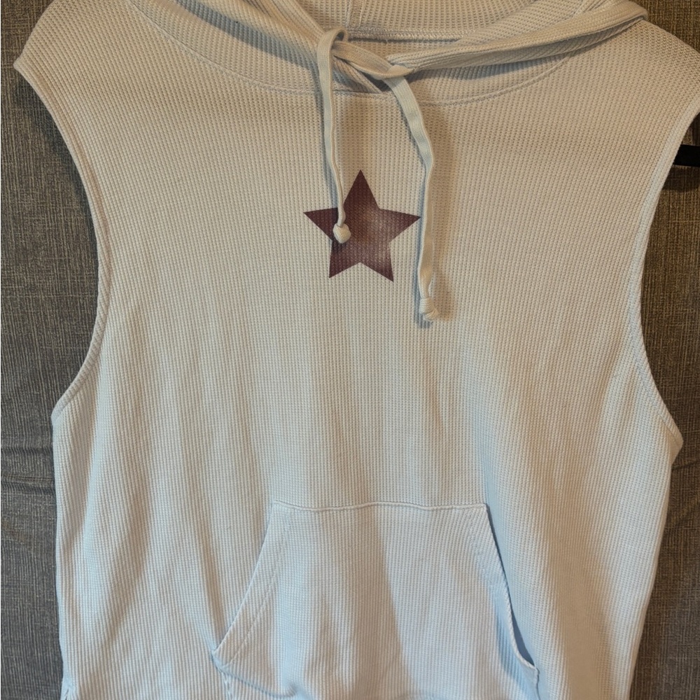 American Eagle Ziegler XL Blue Waffle Knit Cropped Hoodie Star Top